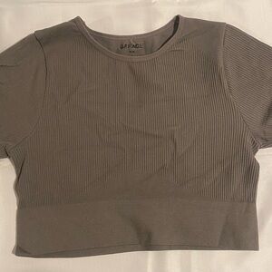 Garage Ribbed Knit Cropped T-Shirt Gray Round Neck Short Sleeve Size M